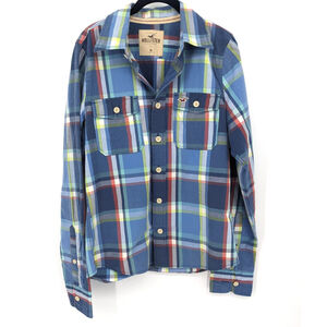 Hollister Shirt Mens‎ Medium Blue Plaid Button Up Long Sleeve Cotton Y2K Preppy